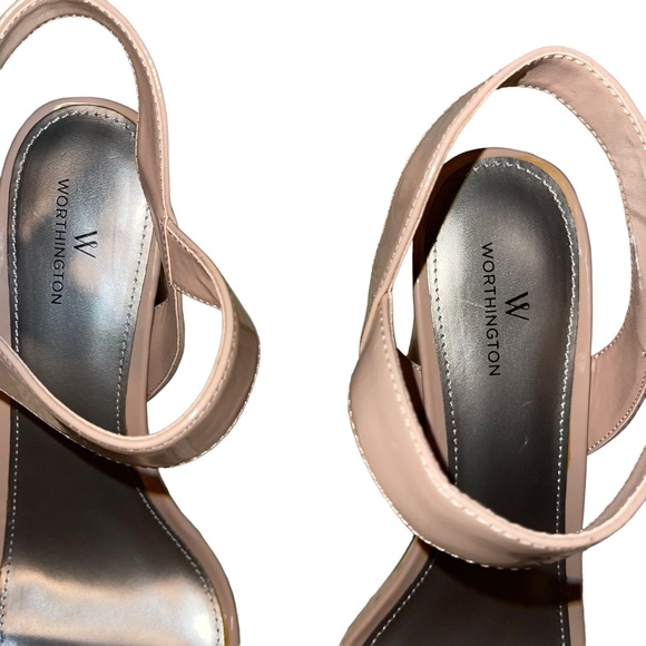 NWOT Worthington Patent Leather Strappy Chunky Heel Beige Size 11” 4” He… - Picture 4 of 5